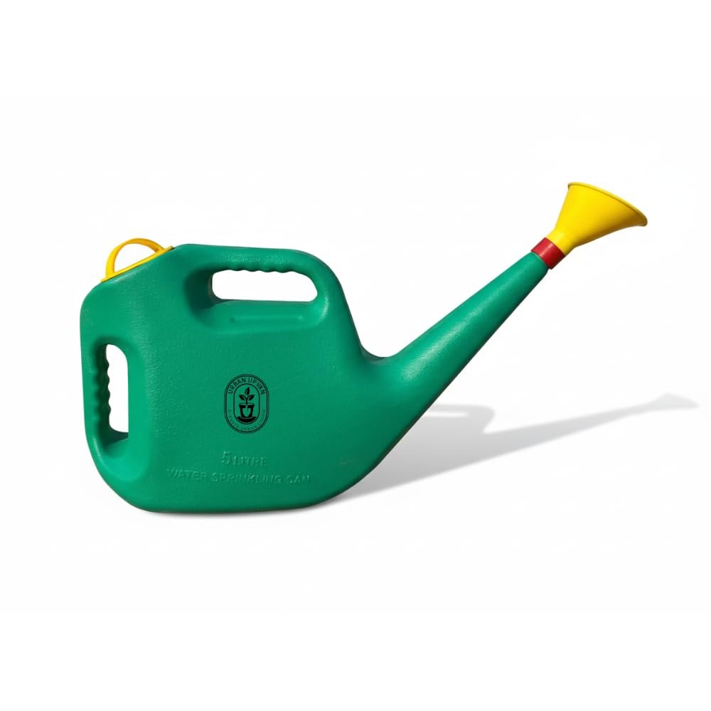 Urban Upvan Plastic Watering Can 5L | Ergonomic Handle for Comfortable Grip | Fade Resistant, Lightweight & Easy to Use | Durable | Includes Sprinkler Spout | Green