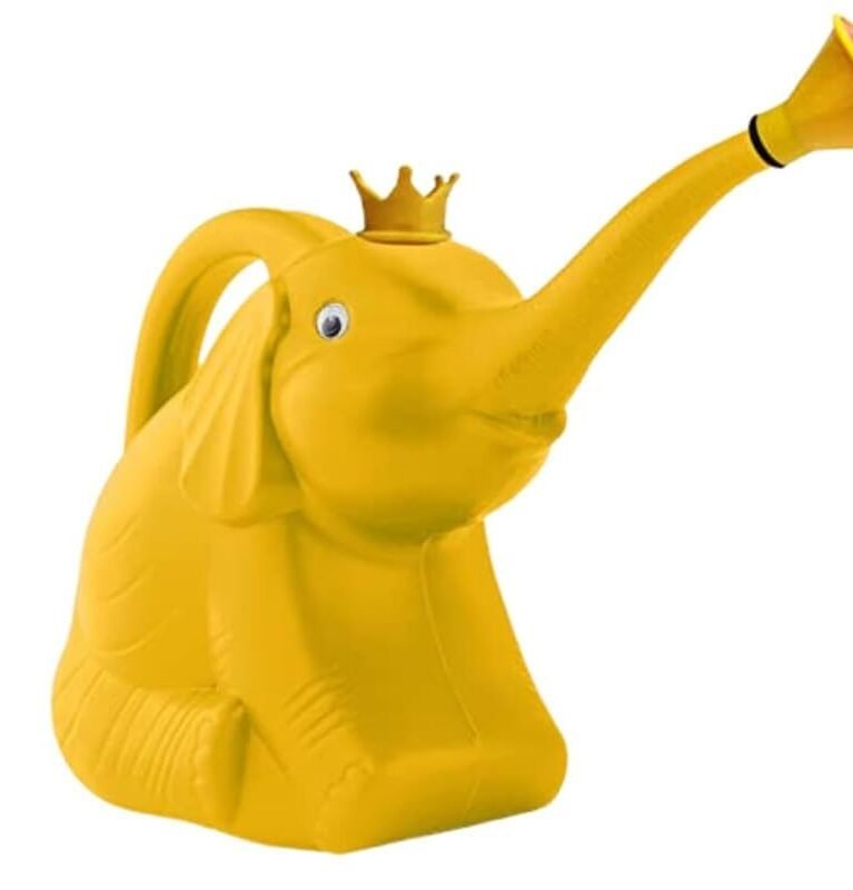 Elephant Shape Watering Can for Plants – 3 Liter Capacity, Yellow Plastic with Crown Design, Long Trunk Spout, Durable Garden Water Can.(3 Liter Water Capacity).639