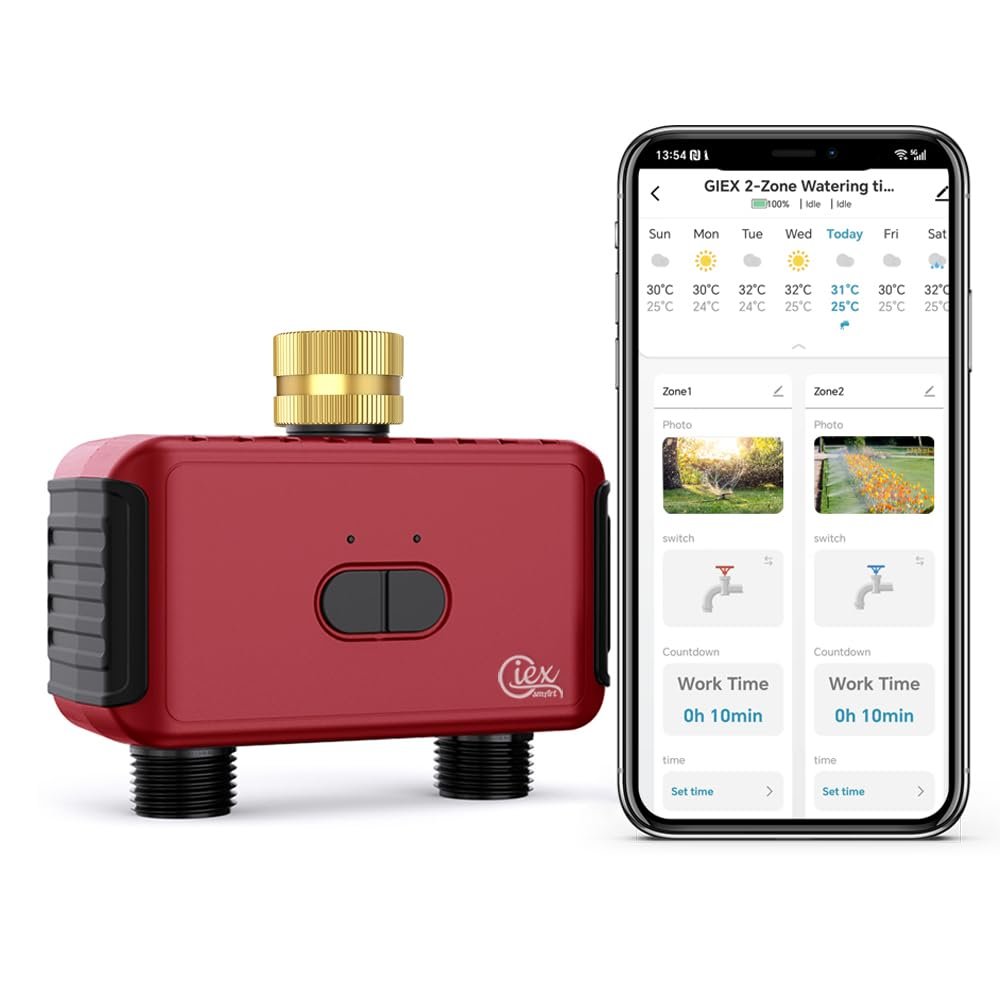 GIEX ZIGBEE 2-Zone Sprinkler Timer GX-03,Smart Irrigation Garden Hose Watering Controller Require TUYA Zigbee Hub, Support TUYA Smart Life