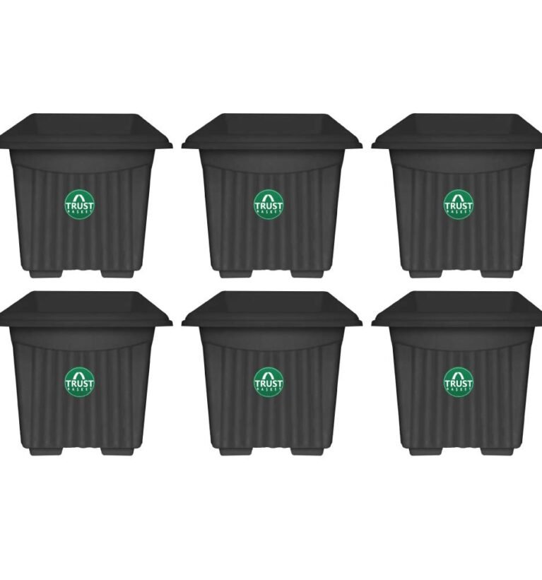UV Treated Square Plastic Planter (12 inches) - Black Color- Set of 6 | Heavy Duty Highly Durable Plant Container Gamla for Indoor Home Decor & Outdoor Balcony Garden