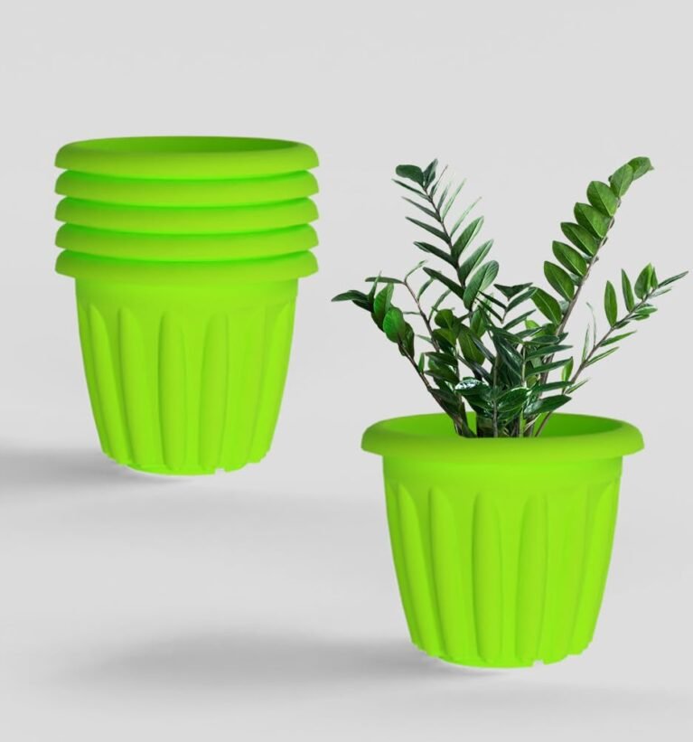 SHERA Floot 10 Inch Plastic Flower Pot 6 Piece Set of Round Shape Planter for Home Garden Seedling Planter for pots (Green)