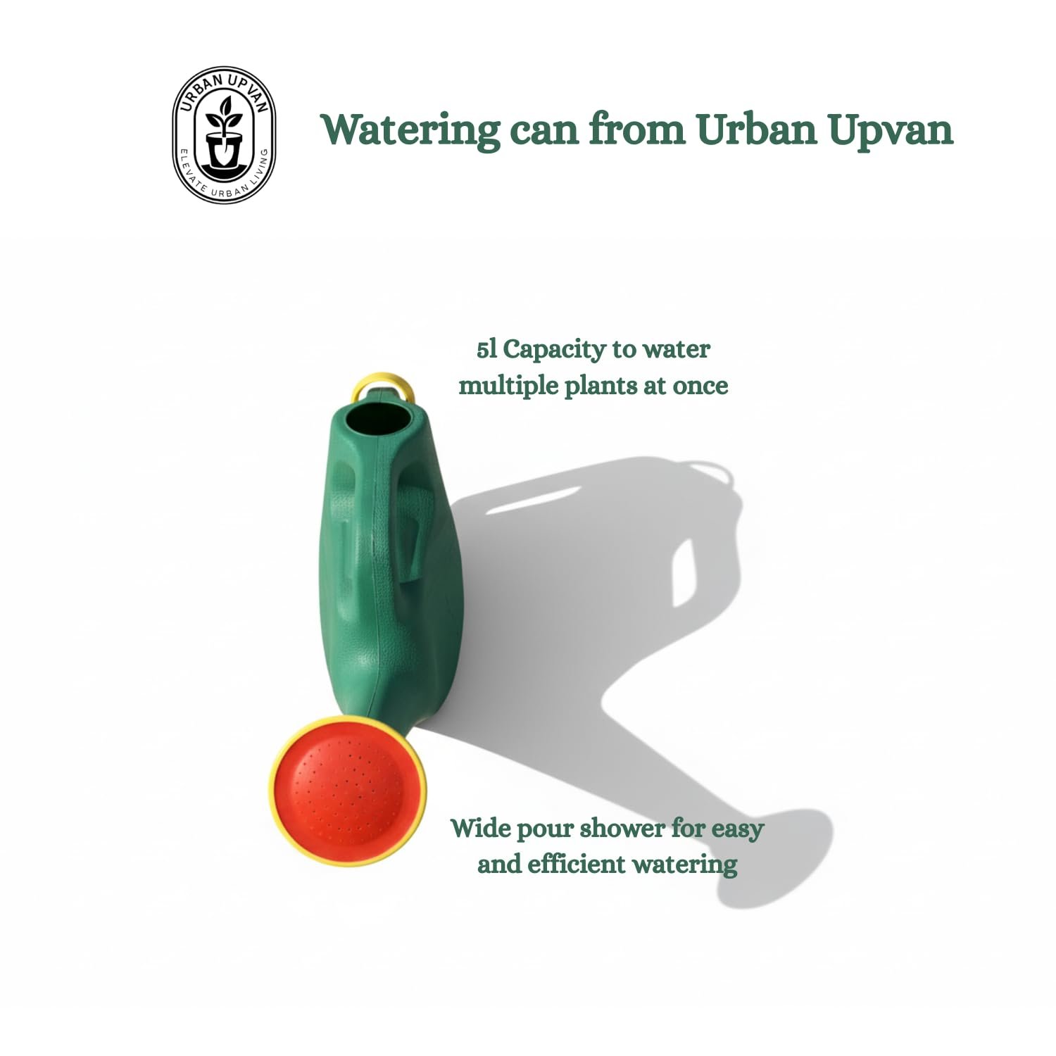 Urban Upvan Plastic Watering Can 5L | Ergonomic Handle for Comfortable Grip | Fade Resistant, Lightweight & Easy to Use | Durable | Includes Sprinkler Spout | Green - Image 4
