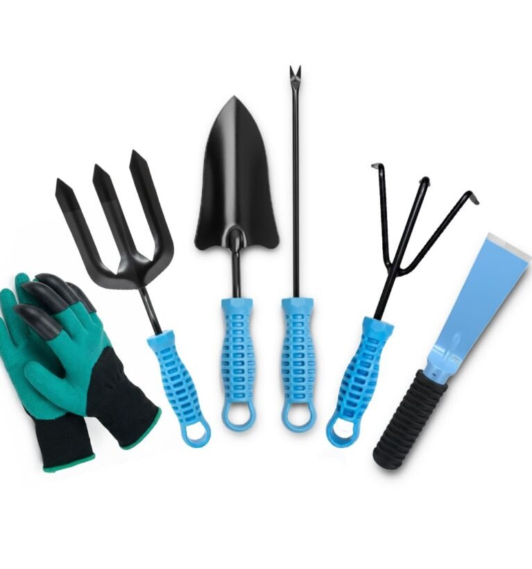 6-Piece Gardening Tool Kit | Gloves with Claws, Khurpi, Transplanter, Weeder, Cultivator & Garden Fork | Complete Set for Home & Terrace Garden