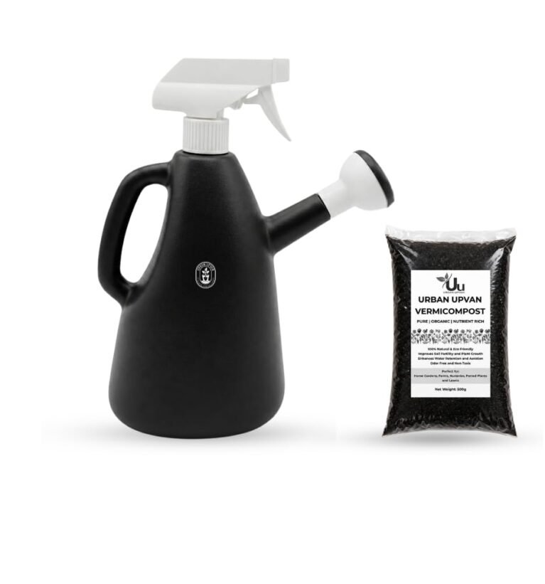 Urban Upvan Watering Can 1L (Multicolor) with 500g Vermicompost | Plastic Garden Water Can with Sprinkler Spout | Lightweight, Durable, Ergonomic Handle | Indoor Outdoor Plant Care