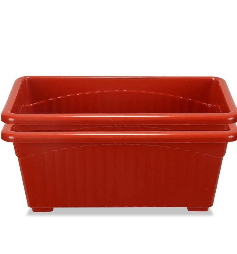 Plastic Window Planters - 13 Inch, Red | Rectangular Planters for Home & Balcony Garden | Pots for Home Plants and Gardens | Ideal for Home Gardening (SET of 2)