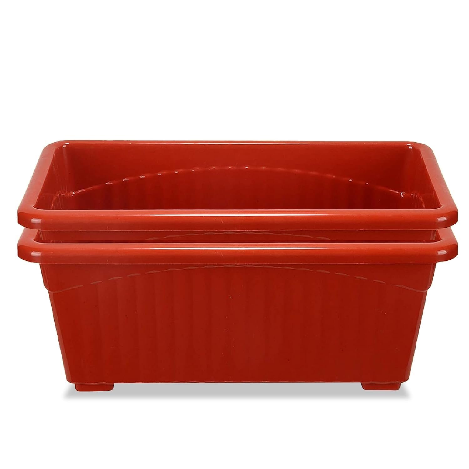 Plastic Window Planters - 13 Inch, Red | Rectangular Planters for Home & Balcony Garden | Pots for Home Plants and Gardens | Ideal for Home Gardening (SET of 2)