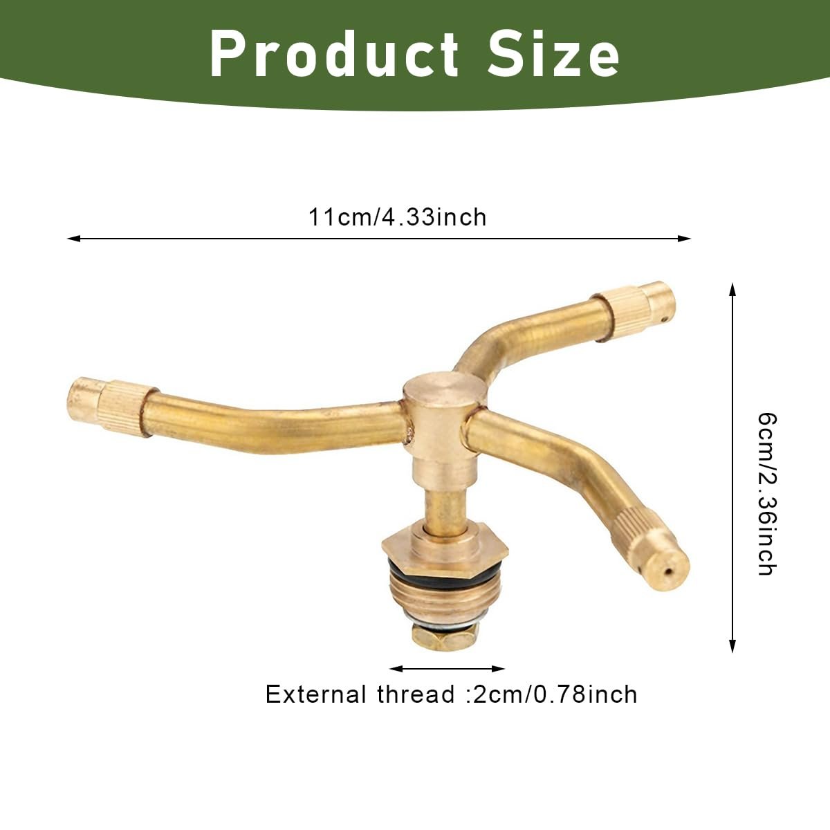 Brass 3-Head Rotating Sprinkler for Garden Watering 360° Irrigation - Image 2