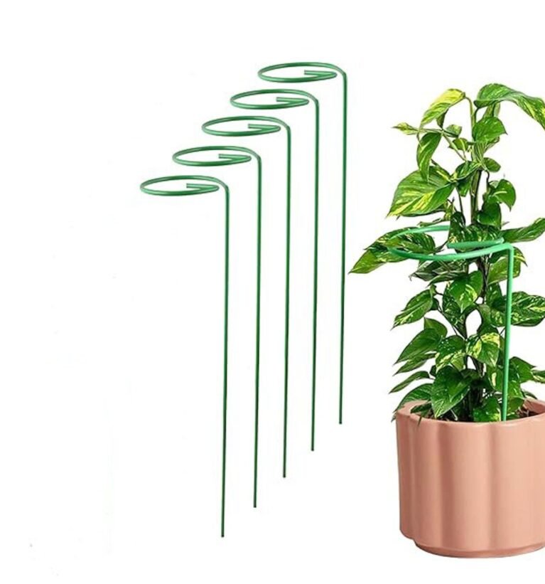 16 Inch Metal Plant Trellis | Long & Strong Plant Support for Climbing Plants | Durable Metal Vine Stake for Pots & Gardens | Black Finish [16 x 2 Inches] (Green, 5)