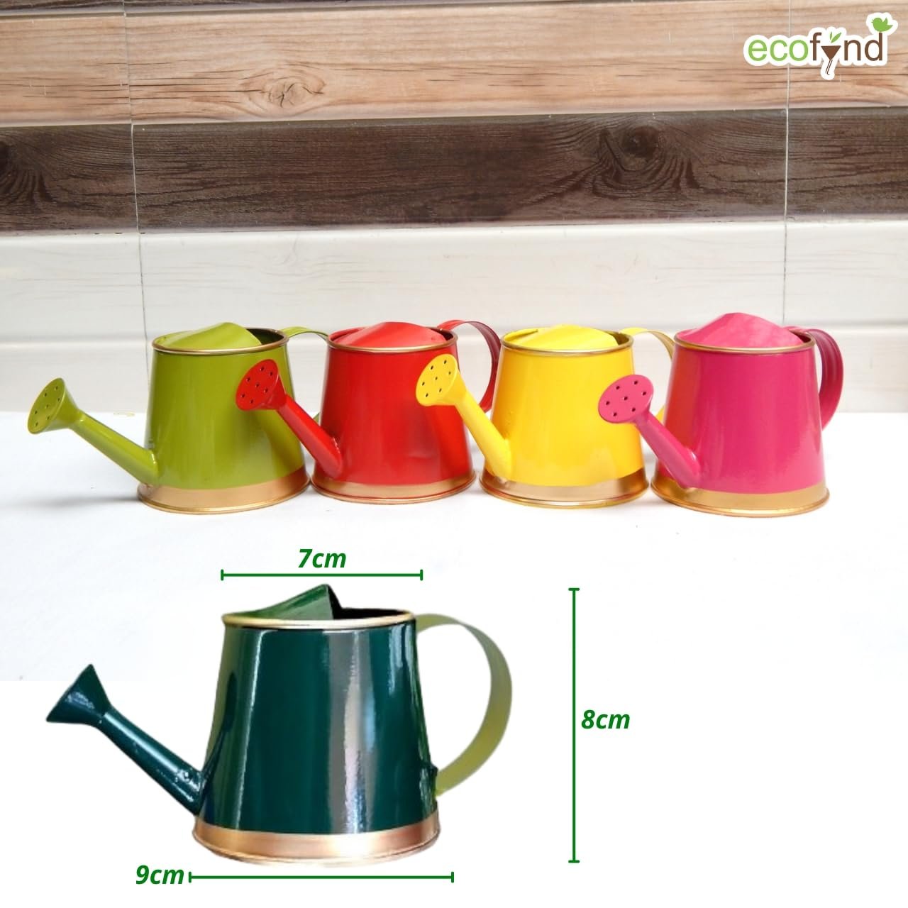 250 ml Mini Garden Watering Can for Plants for Kids (WC6: Kids with Gold Border, Green) - Image 3