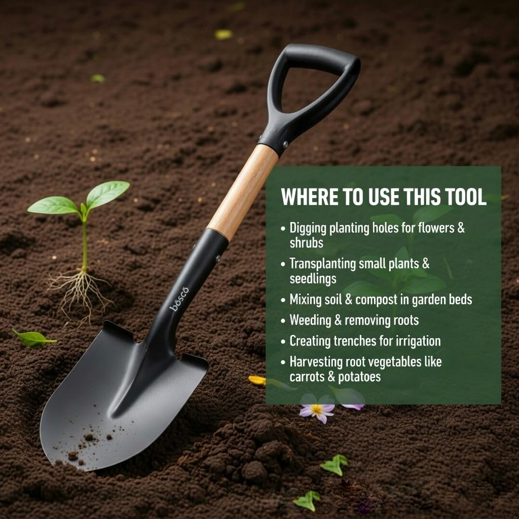 Small Multi-Purpose Shovel for Outdoor, Gardening, Engineering, Camping&Construction Rust-Resistant Steel Blade Compact&Durable Tool for Digging,Lifting,Moving Heavy Duty Shovel with D Handle - Image 6