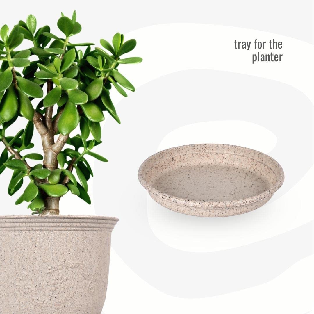 Set of 2 Earth-Friendly 8" Leafy Planters with Tray | Bamboo Based | UV Protected | Drainage Hole | Pots for Indoor, Outdoor, Balcony & Garden | Natural Sand Castle - Image 3