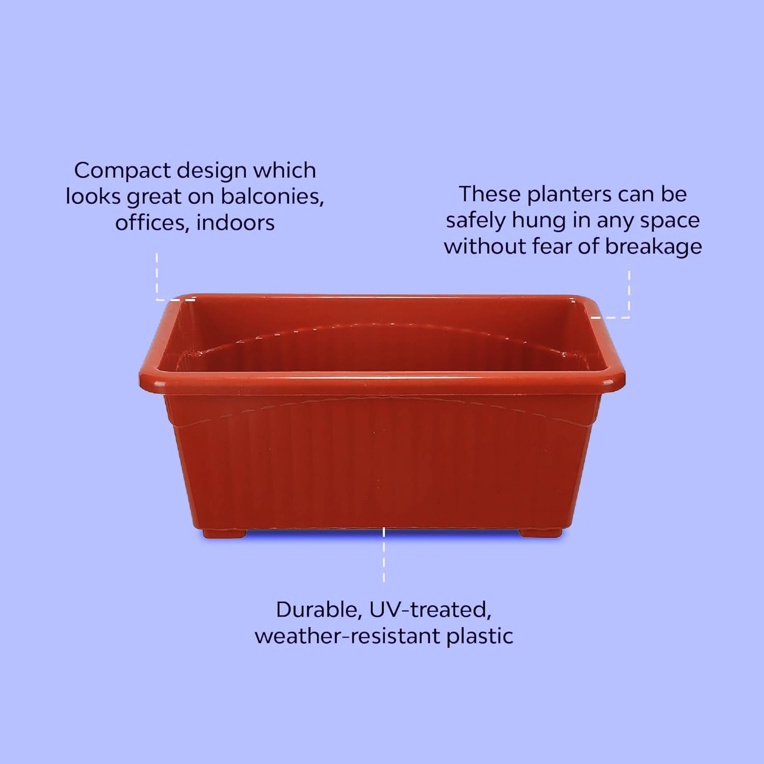 Plastic Window Planters - 13 Inch, Red | Rectangular Planters for Home & Balcony Garden | Pots for Home Plants and Gardens | Ideal for Home Gardening (SET of 2) - Image 7