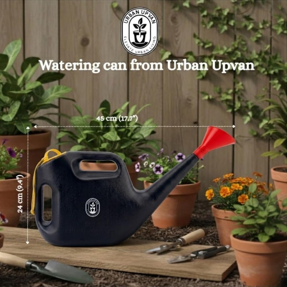 Urban Upvan Plastic Watering Can 5L | Ergonomic Handle for Comfortable Grip | Fade Resistant, Lightweight & Easy to Use | Durable | Includes Sprinkler Spout | Black - Image 3