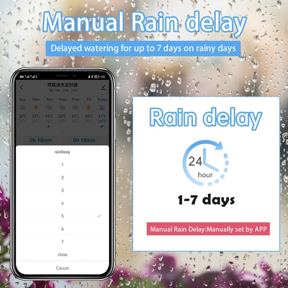 GIEX ZIGBEE 2-Zone Sprinkler Timer GX-03,Smart Irrigation Garden Hose Watering Controller Require TUYA Zigbee Hub, Support TUYA Smart Life - Image 6