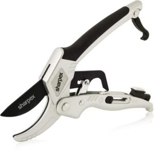 Professional Ratchet Pruning Shears – Anvil Type with 3-Stage Ratcheting Mechanism for 5X Cutting Power, Ideal for Arthritis and Weak Hands (Silver) (Aluminium)