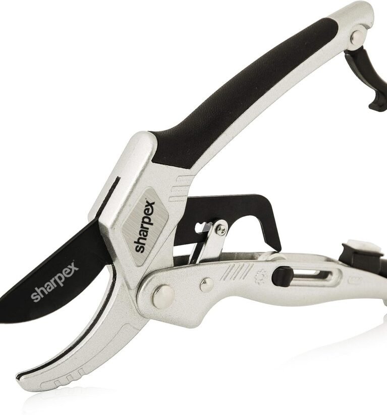 Professional Ratchet Pruning Shears – Anvil Type with 3-Stage Ratcheting Mechanism for 5X Cutting Power, Ideal for Arthritis and Weak Hands (Silver) (Aluminium)