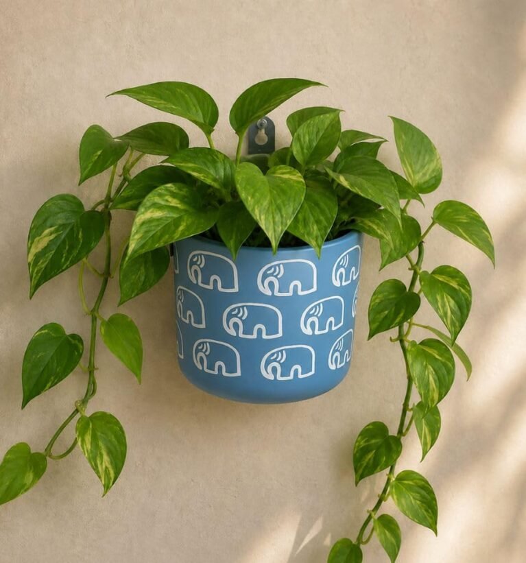 Urban Upvan Elephant Printed Blue Terracotta Wall Planter – Premium Decorative Planter for Indoor & Outdoor Plants, Modern Elegant Flower Pot for Home, Garden & Office