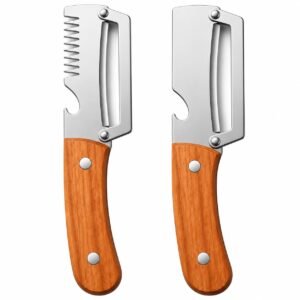 2-Piece Kitchen Cutting Tool Set with Wooden Handle and Stainless Steel Blade Design
