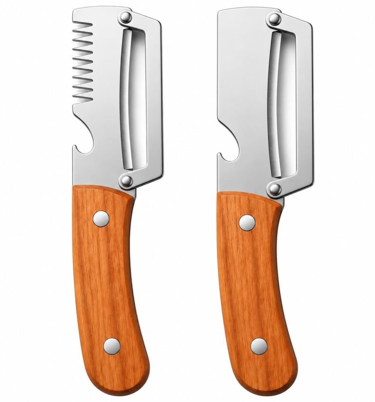2-Piece Kitchen Cutting Tool Set with Wooden Handle and Stainless Steel Blade Design