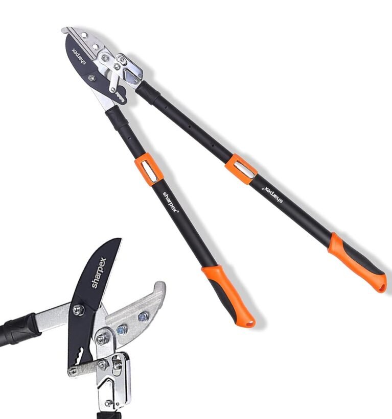 Professional Ratchet Anvil Lopper with Compound Action, Sturdy Telescopic Handles with Extra Leverage, Garden Pruning Tree Hedge Branch Cutter Garden Lopper - Pruning Tool (Orange)