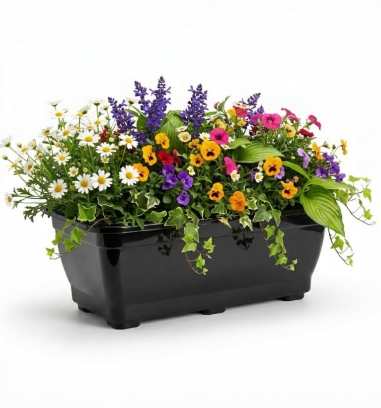 EDEN'S Space – 14 Inch Rectangular Window Planters for Balcony & Home Garden | UV Resistant Plastic Window Flower Pots | Indoor Outdoor Window Box Planters | Jupiter Gamla Container Set of 2(Black)