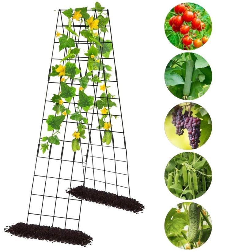 Foldable A-Frame Garden Trellis for Climbing Plants Outdoor, Potted Plant Support for Vegetable, Vines & Flowers, Rustproof Coated Cucumber, Tomato, Zucchini Cage Tower (TR015, Pack of 1)