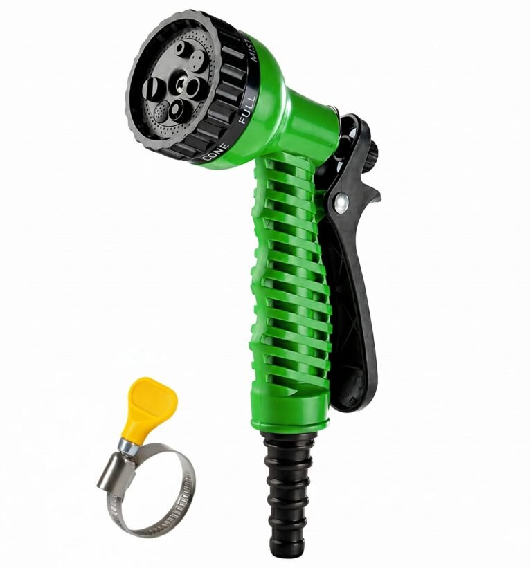 Garden Hose 7 Pattern High Pressure Nozzle Spray Gun, Pressure Control Valve, 360° Adjustable & Leak Proof, Gardening Washing Water Spray for Plants (with 1 Clamp)