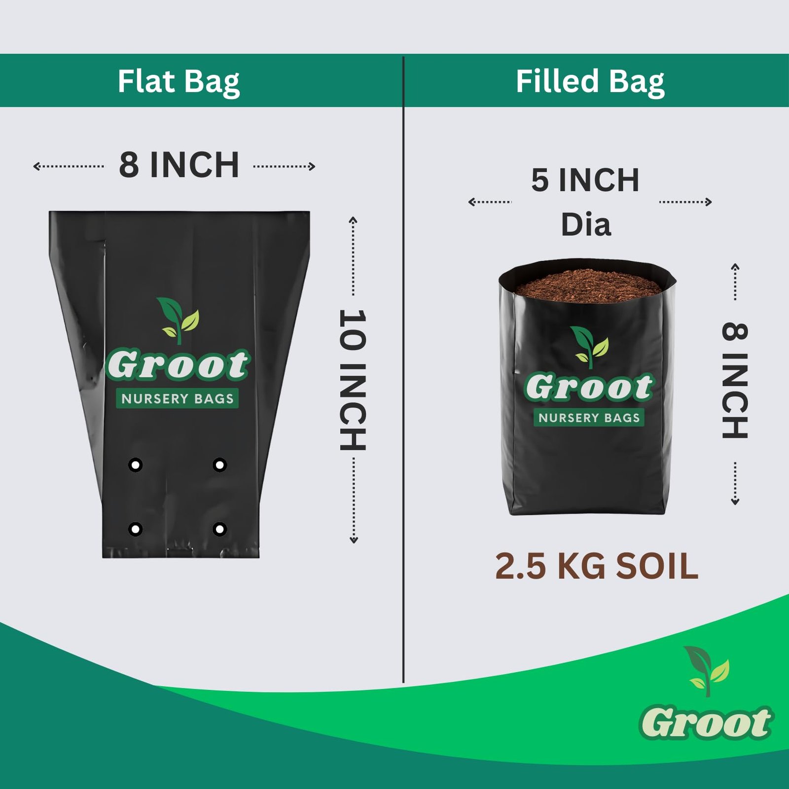 8 x 10, Medium - Pack of 200 | Poly Grow Nursery Plant Bags | Plant Bags for Home Garden | Plastic Nursery Bags for Plants - Black Color for Flower & Fruits - Image 5