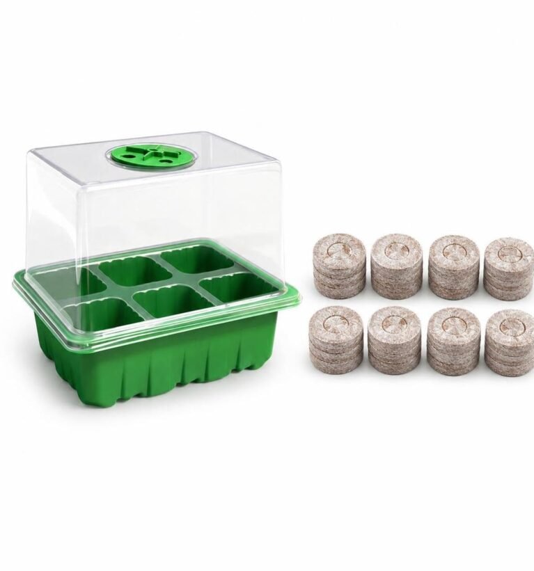 6-Cell Seed Starter Tray with Humidity Dome for Seedling Propagation Green High Dome
