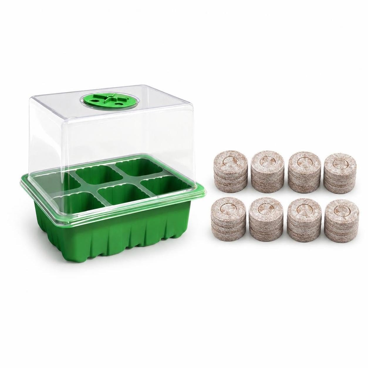 6-Cell Seed Starter Tray with Humidity Dome for Seedling Propagation Green High Dome
