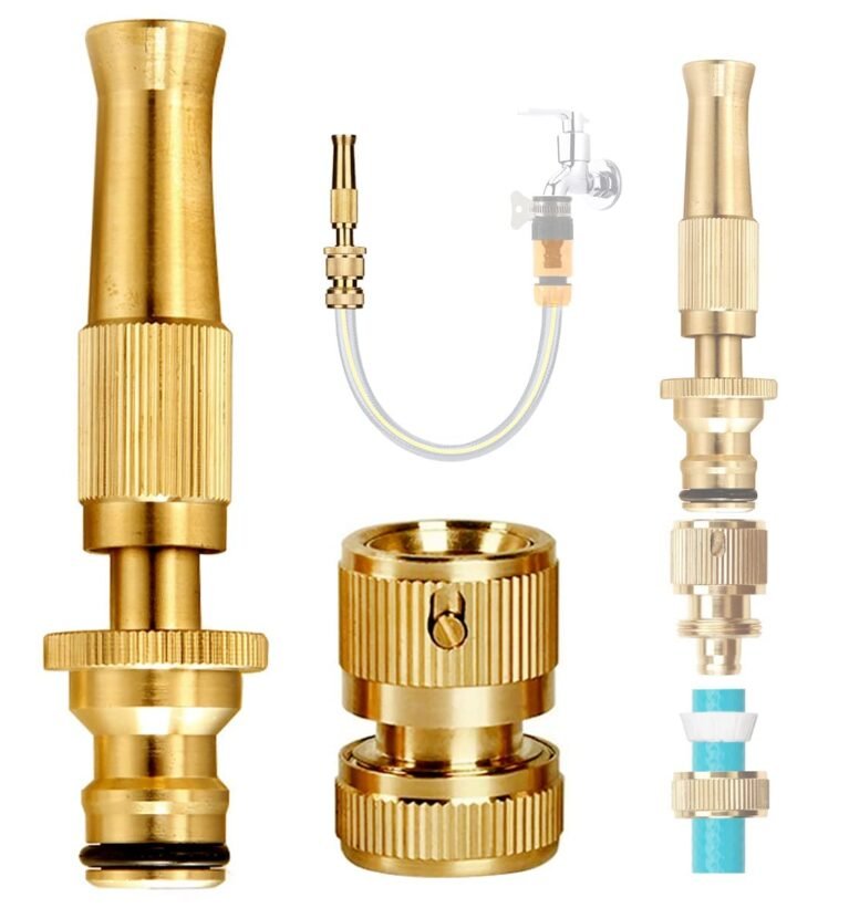 Real Brass Water Spray Gun Nozzle High Pressure Hose Nozzle for Car Wash Gardening and Flower Watering Durable Leakproof Brass Water Sprayer Adjustable Jet for 1 2 Inch Hose Pipe