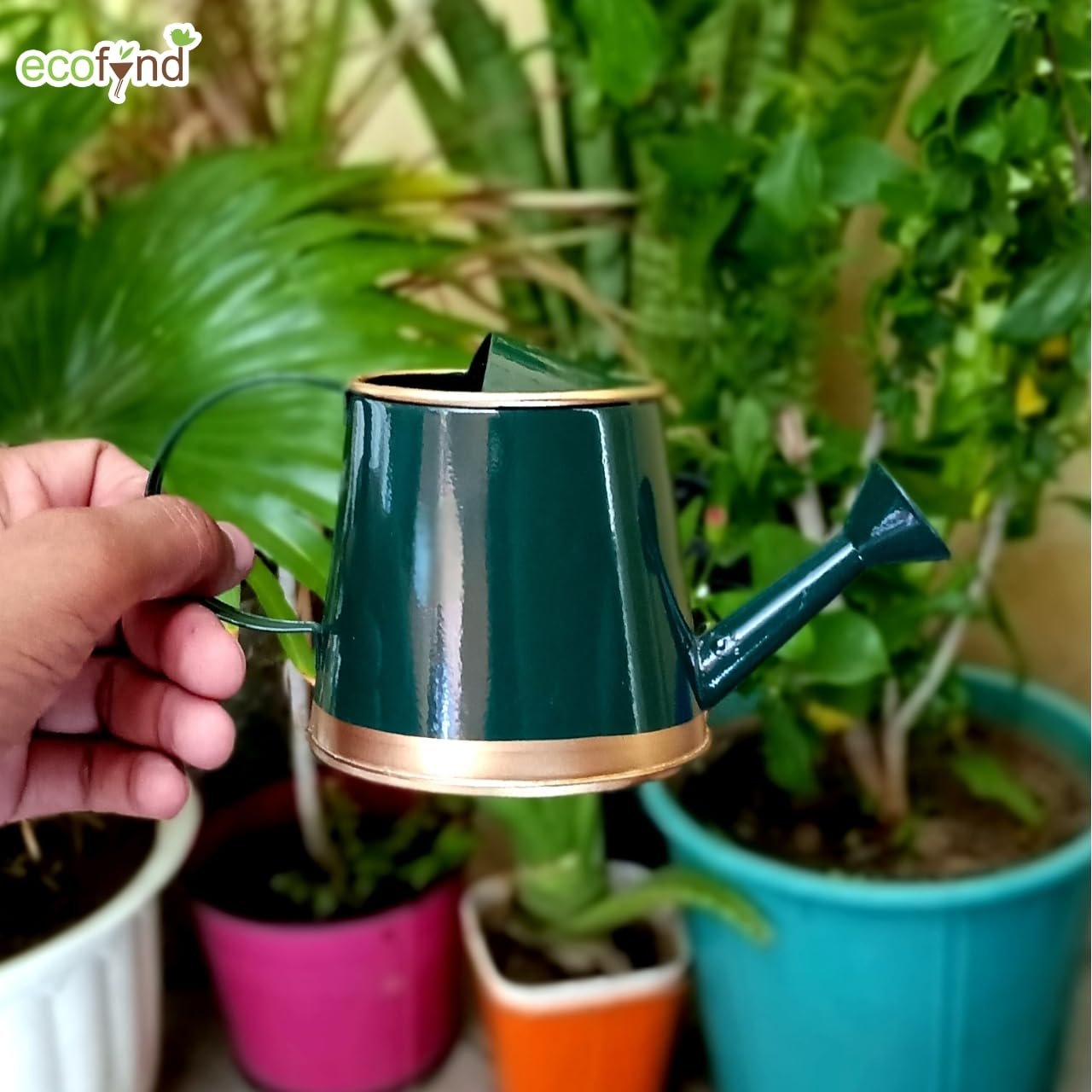 250 ml Mini Garden Watering Can for Plants for Kids (WC6: Kids with Gold Border, Green) - Image 2