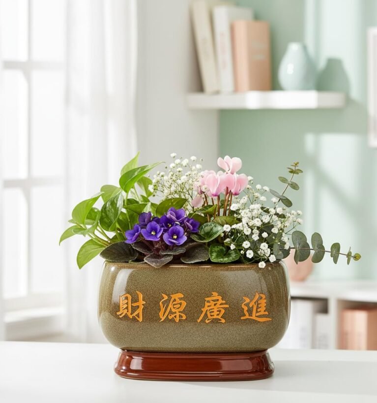Xtore® Prosperous Oriental Ceramic Planter with Decorative Stand | Artistic Tabletop Flower Pot for Bonsai, Succulents, Indoor Plants & Elegant Home Décor (Brown, Planter only)