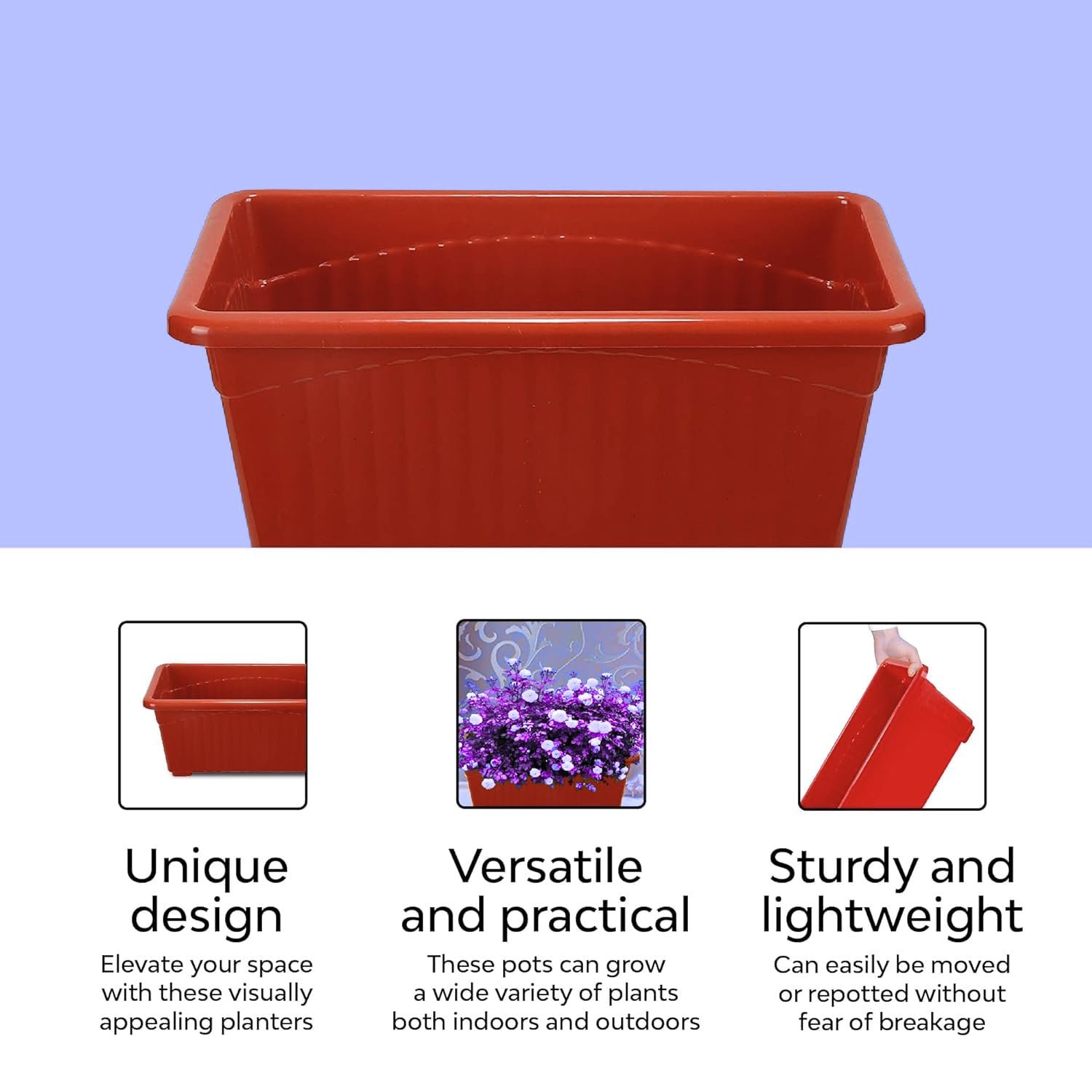 Plastic Window Planters - 13 Inch, Red | Rectangular Planters for Home & Balcony Garden | Pots for Home Plants and Gardens | Ideal for Home Gardening (SET of 2) - Image 5