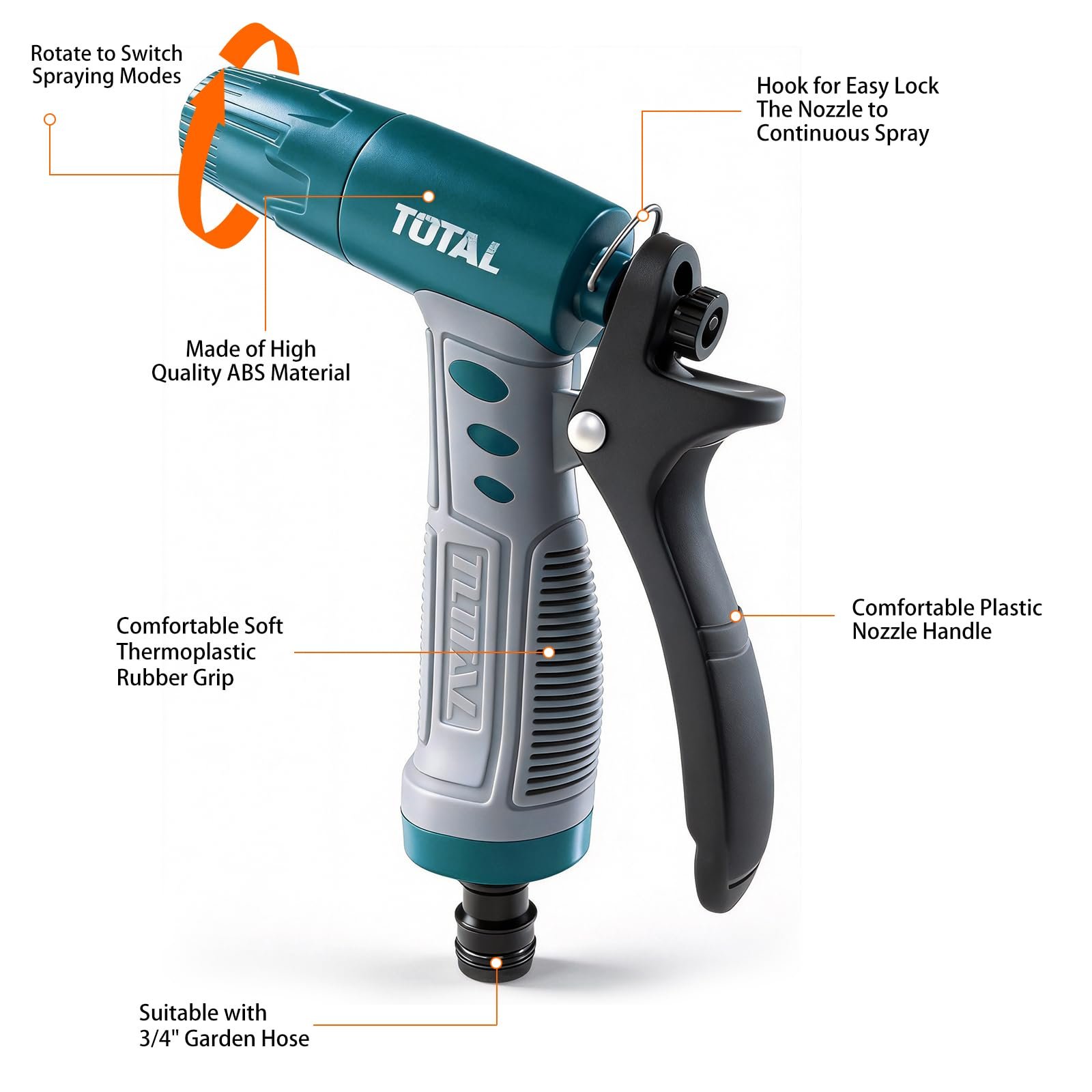 Garden Hose Trigger Nozzle, 3 Spray Modes, 3/4 Inch Hose Adaptor - Image 4