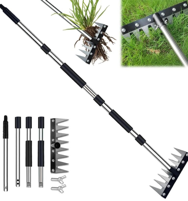 8-Spike Steel Garden Rake with Detachable Long Handle