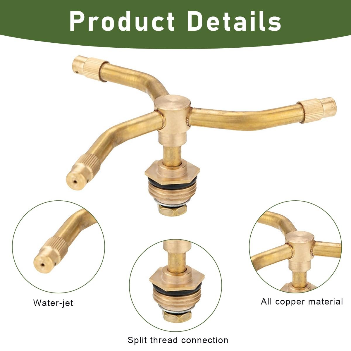 Brass 3-Head Rotating Sprinkler for Garden Watering 360° Irrigation - Image 3