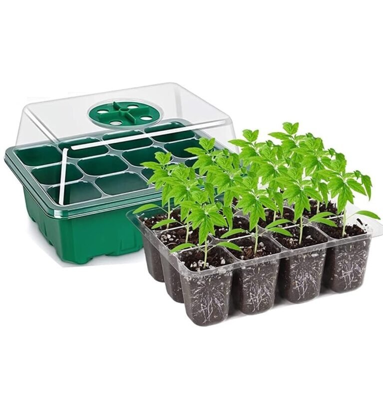 ® Seed Starter Tray Seedling Starter Kits, Plant Starter Kit with Humidity Domes and Base Indoor Greenhouse Mini Propagator Station for Seeds Growing Starting (12 Cells per Tray) (Pack of 1)