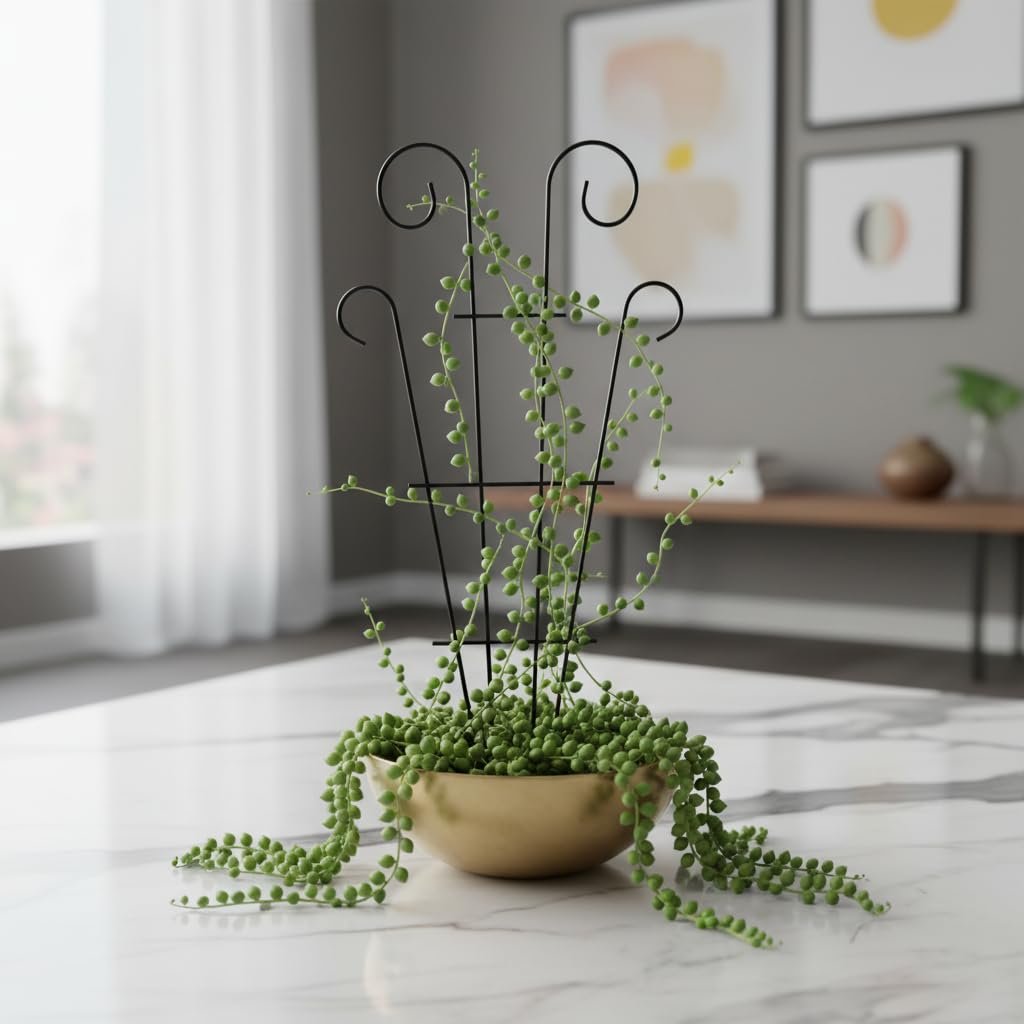 16 Inch Metal Climber Plant Support Stand | Garden Trellis for Indoor & Outdoor Plants | Decorative Plant Support for Balcony, Home, Office & Living Room Décor - Black (Small) - Image 2