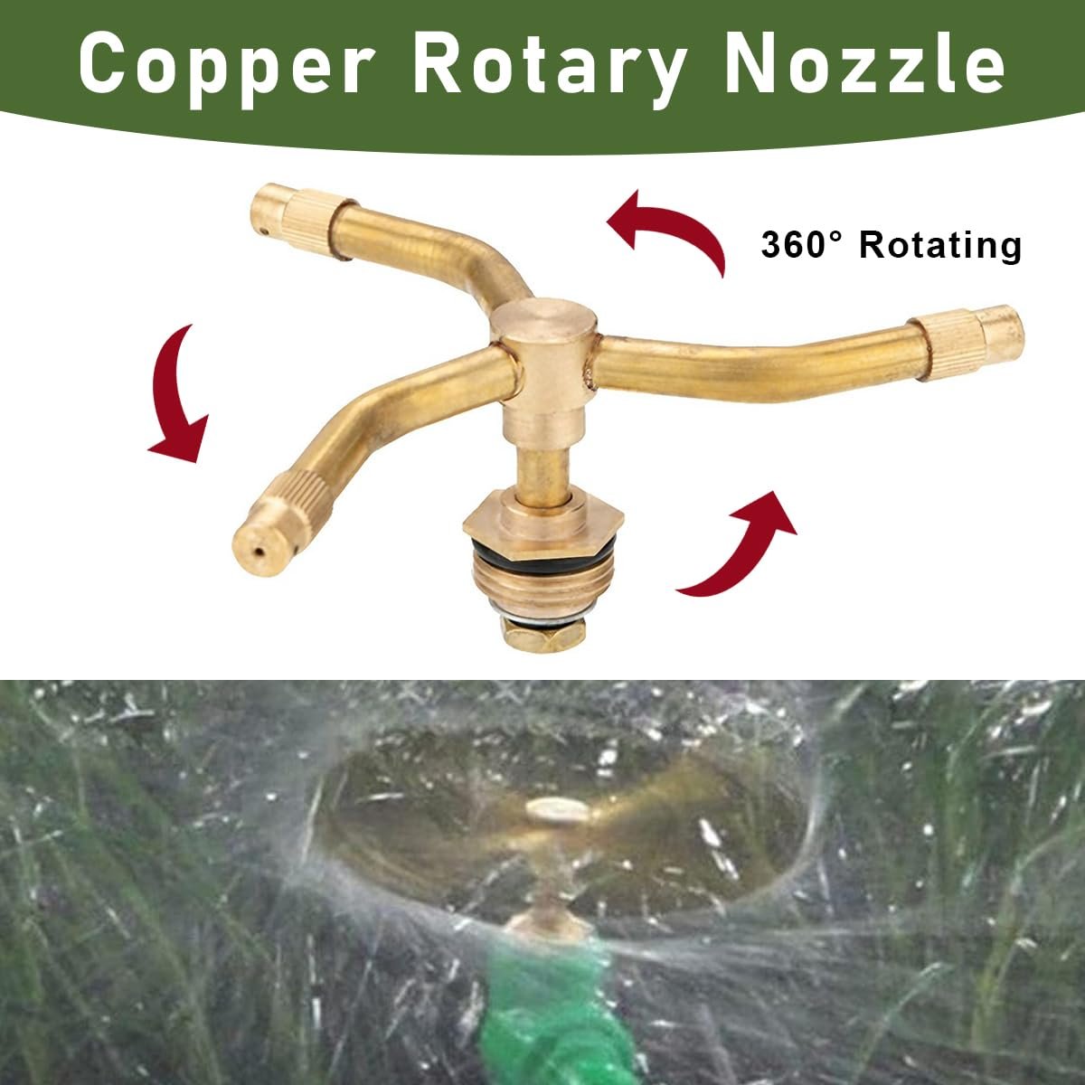 Brass 3-Head Rotating Sprinkler for Garden Watering 360° Irrigation - Image 4