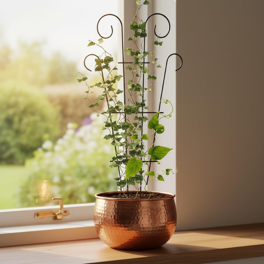 16 Inch Metal Climber Plant Support Stand | Garden Trellis for Indoor & Outdoor Plants | Decorative Plant Support for Balcony, Home, Office & Living Room Décor - Black (Small) - Image 5