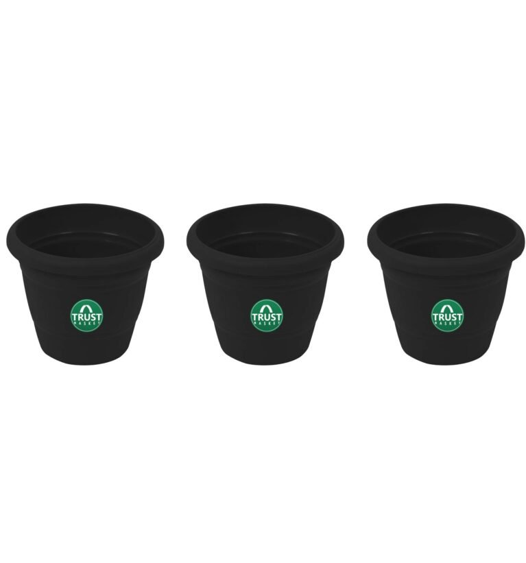 UV Treated Plastic Round Pot (14 Inches) -Black Color -Set of 3 | Heavy Duty Highly Durable Plant containerGamla for Indoor Home Decor & Outdoor Balcony Garden