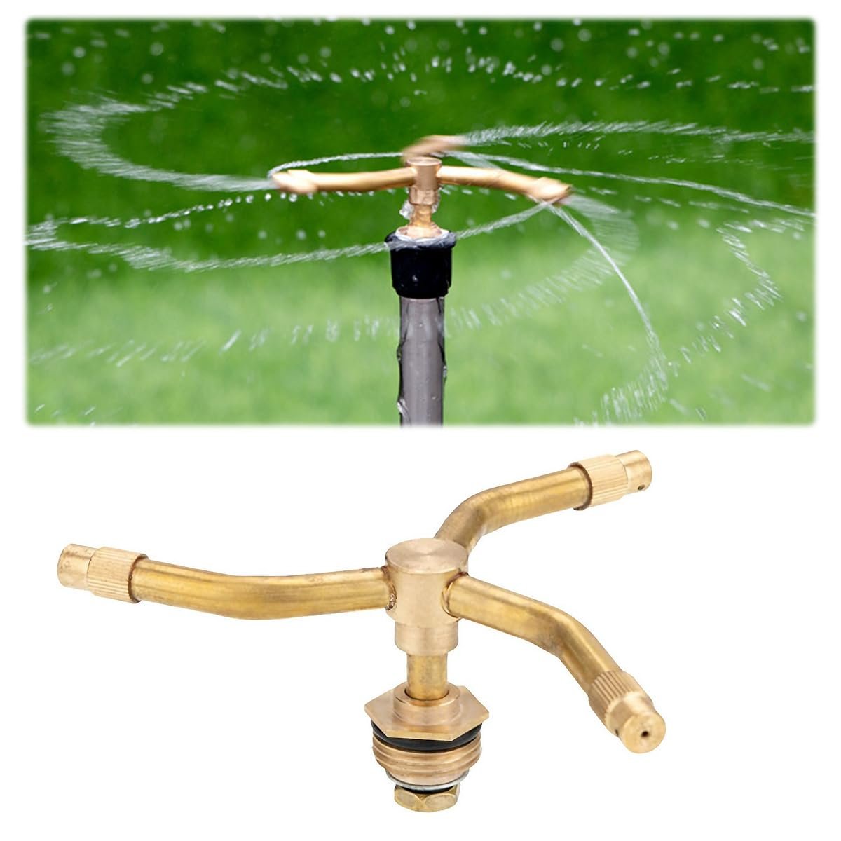 Brass 3-Head Rotating Sprinkler for Garden Watering 360° Irrigation