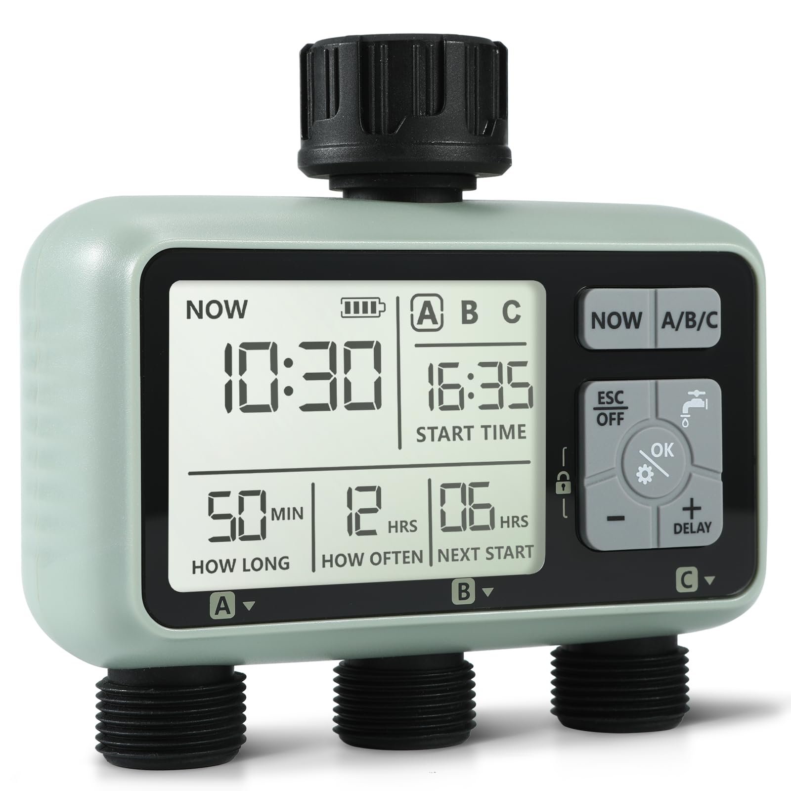 Water Timer Irrigation System,3 Outlets Water Sprinkler Timer Lawn & Garden Watering Equipment/Automatic Watering System/IPX5 Waterproof/Child Lock Mode/Sprinklers for Lawns
