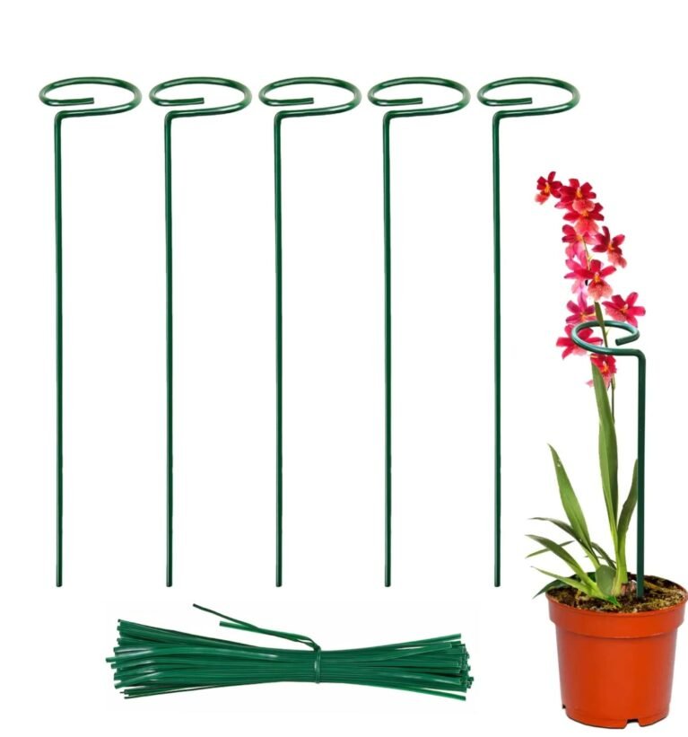 ® 18 Inches Premium Plant Support Stakes, Sturdy Metal Construction for Strong and Healthy Plant Growth (Light Green - 5 pcs)