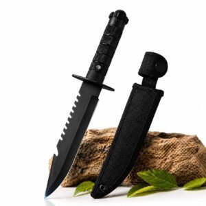 Carbon Steel Kitchen Knife with Cover | Ultra Sharp Chef Knife for Cutting Fruits Vegetables & Meat | Black Utility Knife | Ergonomic Anti-Slip Handle (Black, 1 Pc)
