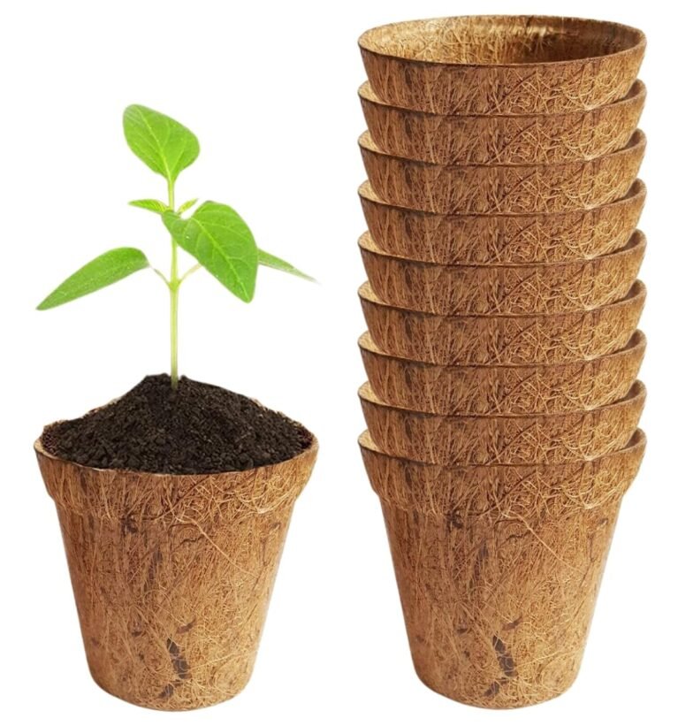 4 inches Coir Pots, Biodegradable Garden Nursery Coco Natural Cup for Plants, Seed Germination Kits 100% Eco-Friendly and Indoor Outdoor Seedling Sprouting Transplant (Pack of 10)
