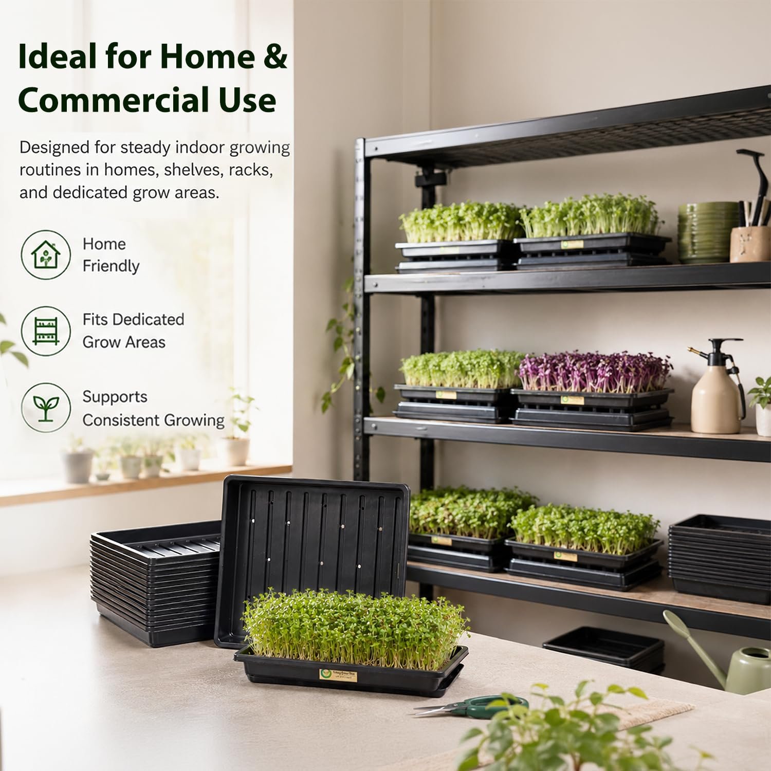 Smiling Greens 1010 Microgreens Tray Bulk Set | 10 Pairs / 20 Trays | 10 × 10 Inch | Drainage & Base Trays | Reusable Indoor Growing for Microgreens, Wheatgrass & Herbs - Image 4