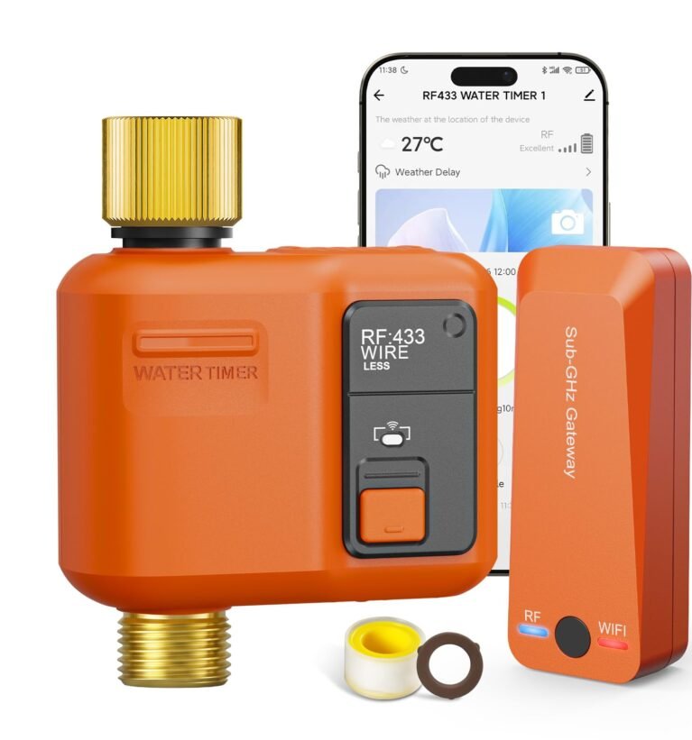 WiFi Water Timer for Garden Hose, Smart Sprinkler Timer with 984ft Long Range, Strong Wall Penetration, APP & Remote Control, Voice Control, Rain Delay, Manual Mode, Watering System