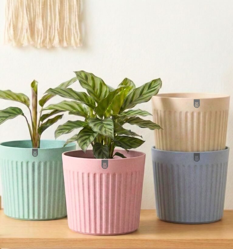 Earth Friendly Romano 7.5 inch Planters for Home Decor | Set of 4 |Plant Pot Made with Bamboo Fibers | UV Protected Pots & Planters | Flower Pot for Living Room | Multicolor